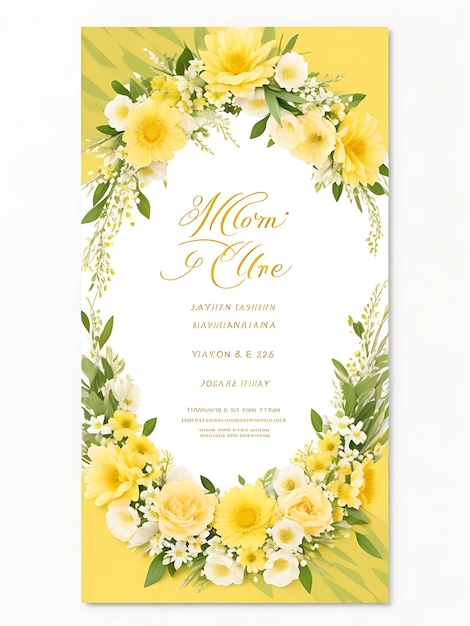 Premium Floral Wreath Wedding Invitation Template Modern Elegant yellow Flowers