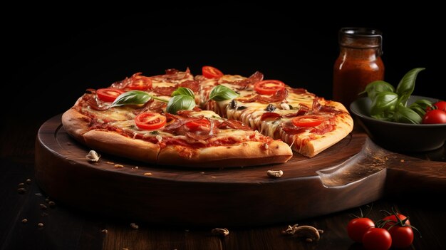 Premium Food Delicious Pizza on a Wooden Tray