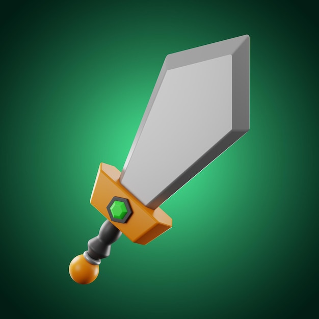 Premium Game zwaard pictogram 3D-rendering op geïsoleerde achtergrond
