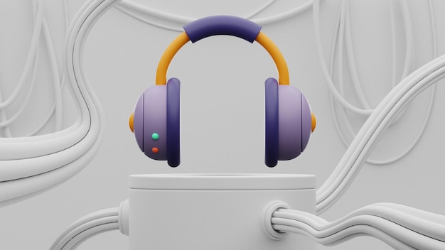 Premium Headphone User Interface 3d rendering on isolated background