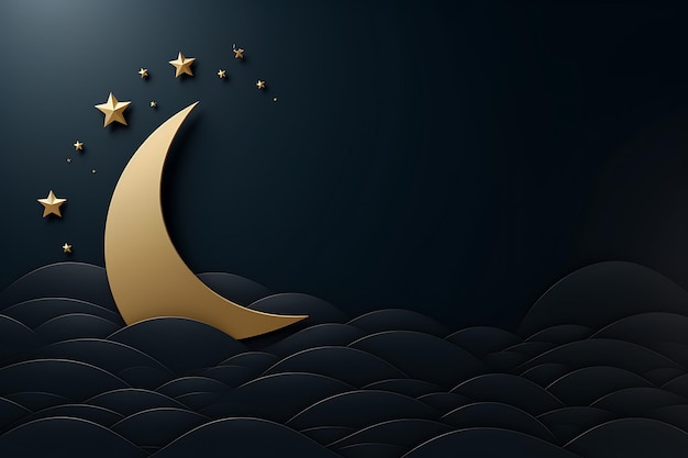 Premium islamic moon and star golden background