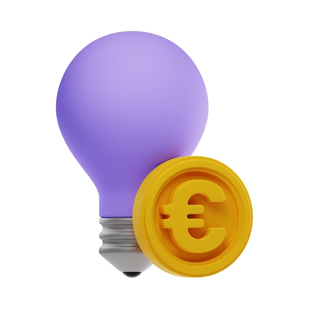 Premium light bulb coin money finance cartoon 3d icon rendering on isolated background