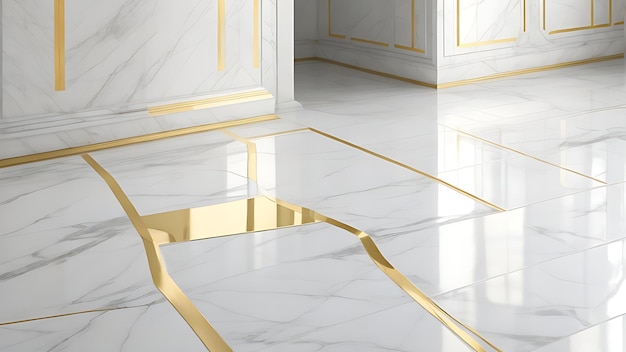 写真 8k規制に準拠した独自のホワイトゴールドパターンのプレミアム大理石タイルと床デザイン
