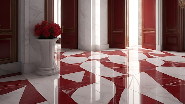 8K 규정을 적용한 고급스러운 레드 패턴의 프리미엄 대리석 타일 및 바닥재 디자인