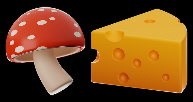 premium mushroom and cheese food icon 3d rendering on isolated background