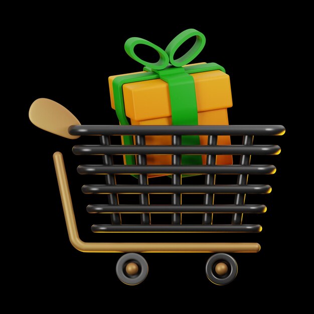 Premium Online Shopping cart gift icon 3d rendering on isolated background