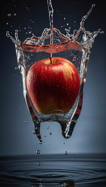 Premium Photo Red Apple Splashing With Water Fresh Background Advertisement Template