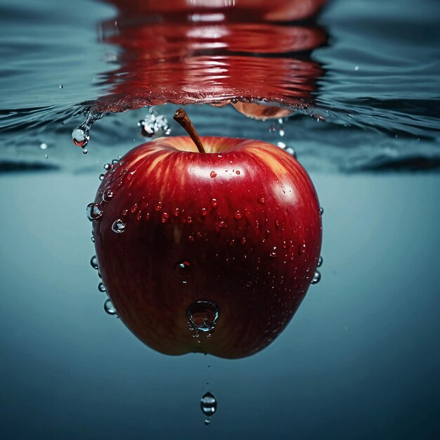 Photo premium photo red apple splashing with water fresh background advertisement template