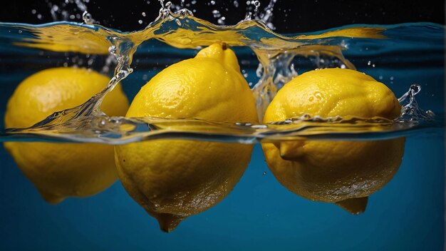Foto foto premium frutta di limone matura spruzzata con acqua fresca modello di pubblicità di sfondo