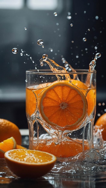 Premium Photo Ripe Orange Fruit Splashing With Water Fresh Background Advertisement Template