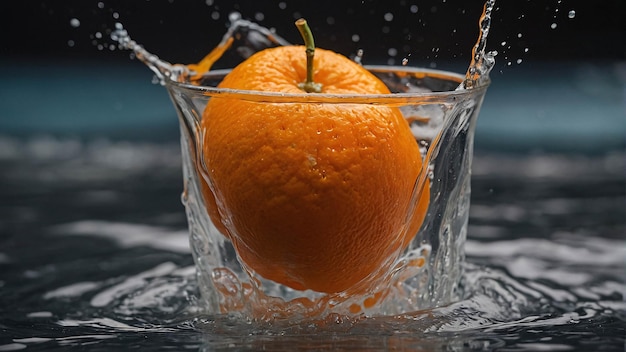 Foto foto premium frutta d'arancia matura spruzzata con acqua fresca modello di pubblicità di sfondo