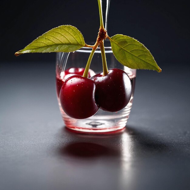 Foto fotografia premium di ciliegio rosso maturo spruzzato con acqua fresca modello di pubblicità di sfondo