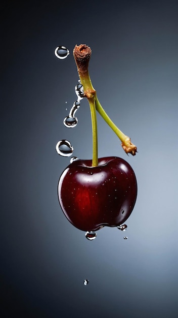 사진 프리미엄 사진 익은 빨간 체리 과일 물 신선한 배경 광고 템플릿