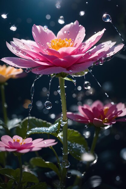 premium photo of vibrant colorful water lily lotus flower on a pond or lake with water splash