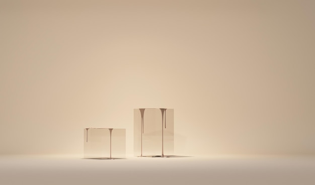 プレミアム表彰台と透明な抽象的な背景パステルクリームとベージュ色のシーンの3Dレンダリング