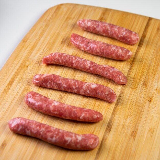 Premium pork sausage on a wood base. meat from the northern region of spain called galicia