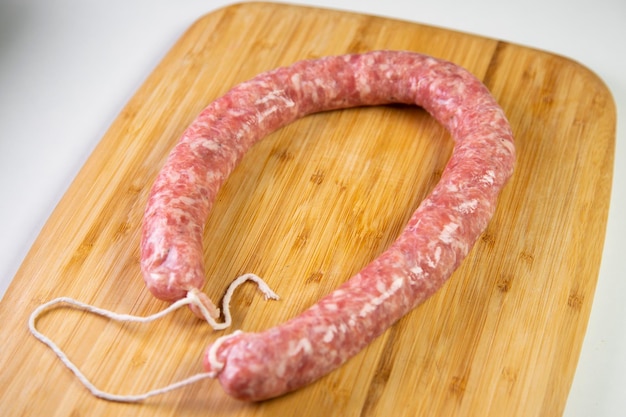 Premium pork sausage on a wood base. meat from the northern\
region of spain called galicia.