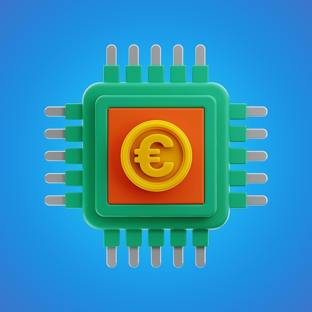 Фото Премиальный процессор евро деньги финансы значок 3d рендеринг на изолированном фоне