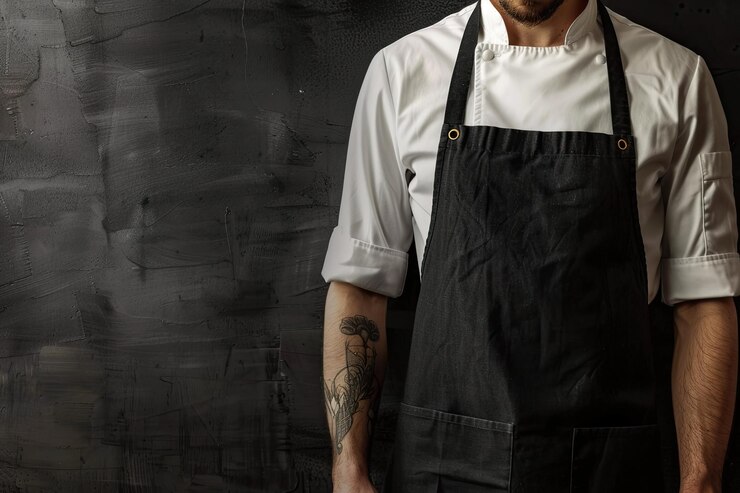 Photo premium quality black chefs apron professional kitchen wear