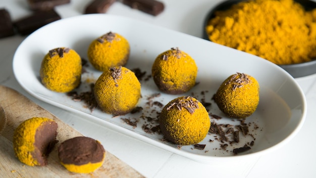 Premium quality chocolate truffles with curry powder