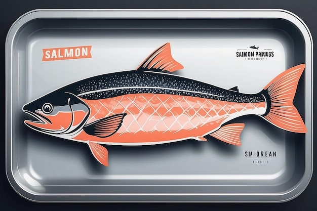 Premium Quality Salmon Abstract Vector Fish Plastic Tray with Cellophane Cover Packaging Design Label