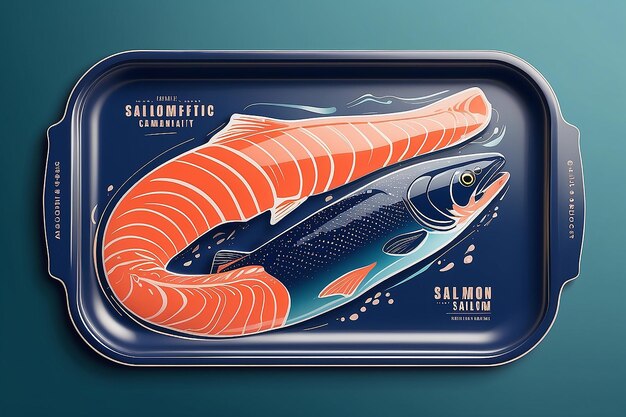 Premium Quality Salmon Abstract Vector Fish Plastic Tray with Cellophane Cover Packaging Design Label