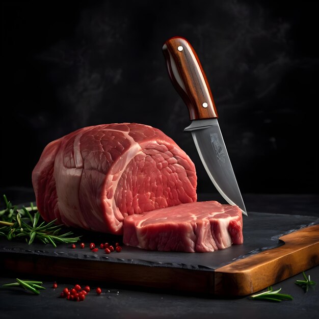 Photo premium raw meat beef tenderloin neck on black slate