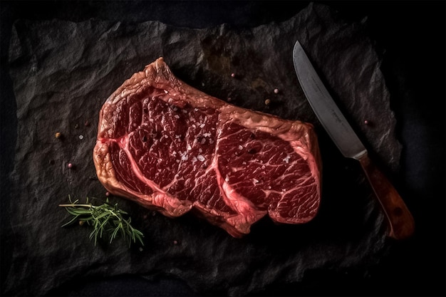 Premium steak cut on a dark mood palette background generative ai