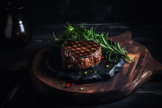 Premium steak cut on a dark mood palette background generative ai