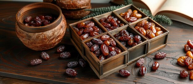 Premium Sweet Box Displaying Red Date Fruits on Wooden Background