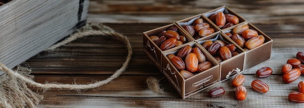 Premium Sweet Box with Red Date Fruits on Wooden Background