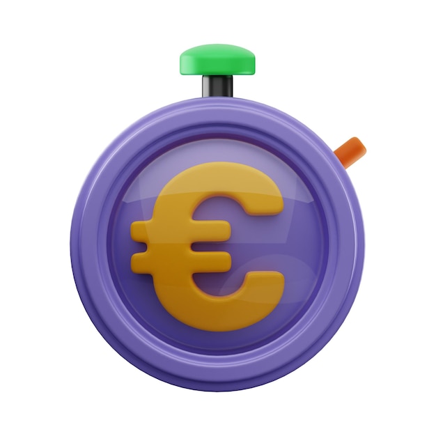 Premium timer stopwatch geld financiën cartoon 3d-pictogram weergave op geïsoleerde achtergrond