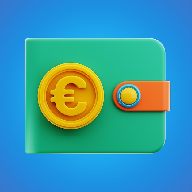 премиум кошелек евро деньги финансы значок 3d рендеринг на изолированных фоне