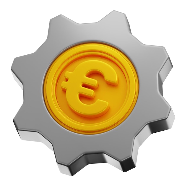 Premium zilveren versnelling euro geld financiën pictogram 3d-rendering op geïsoleerde achtergrond