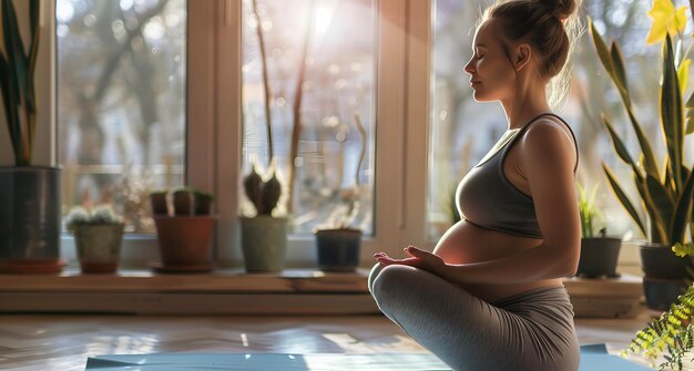 Prenatal exercises Beautiful pregnant woman exercising