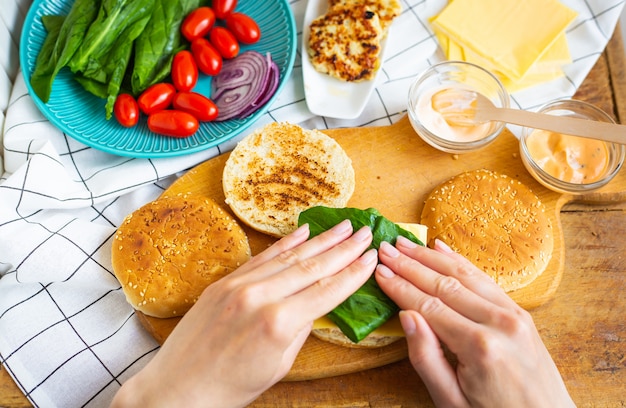 Preparation of all the ingredients for making a burger