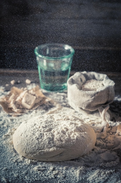 Preparation for baking homemade and fresh dough for bread