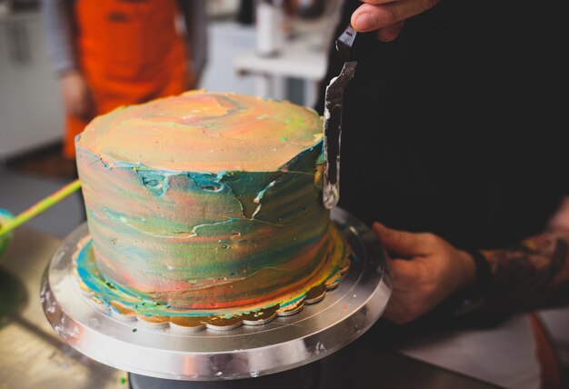 Preparation of cake and carnival pastries.