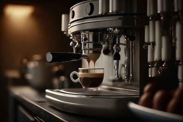 Preparation of espresso coffee by using coffee machine Generative AI