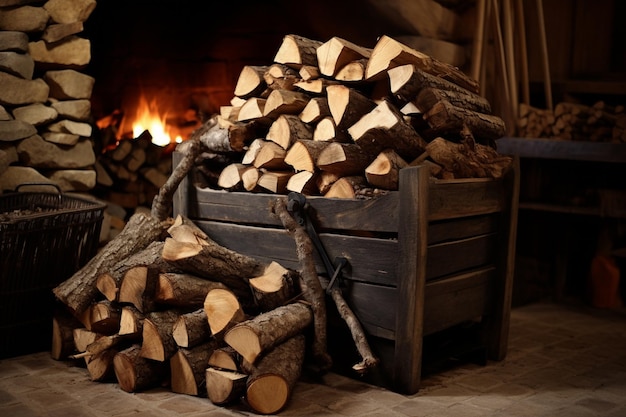 家の暖炉を暖めるための柴の調理