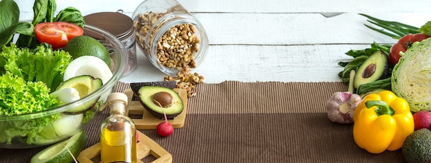 Preparation of healthy food from organic products on the table