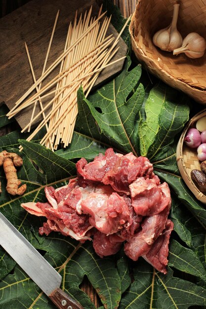 Preparation Making Satay for Idul Adha Eid Menu