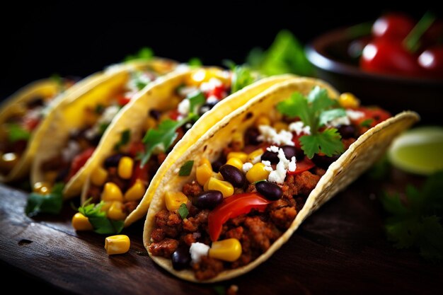 Preparation of mexican tacos with meat and vegetables