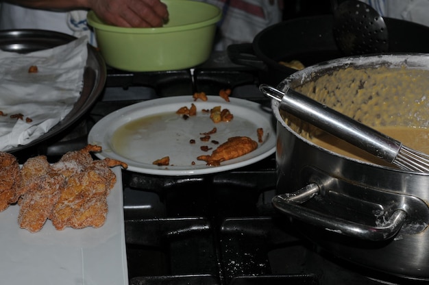 Preparation of pan sweets that are usually served as a christmas or easter sweet typical of andalusi