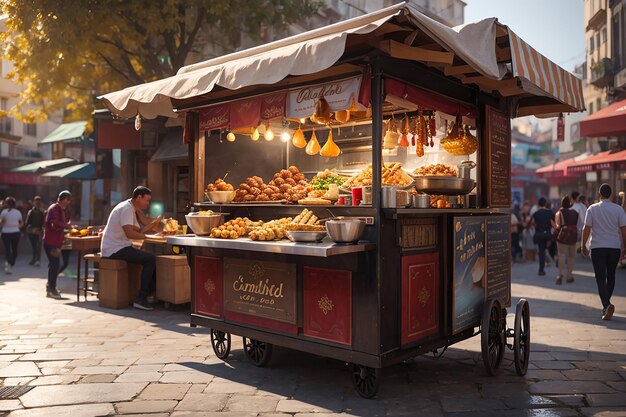 The preparation of street food in istanbul turkey corns and roasted chestnuts on the street in kiosk