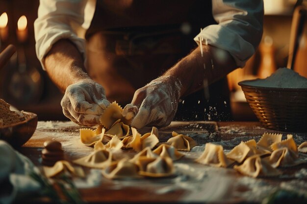 Foto preparazione di ravioli crudi