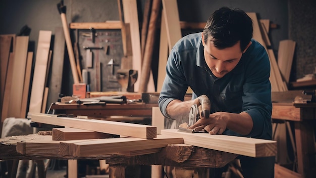 Preparation of wooden planks by carpenter