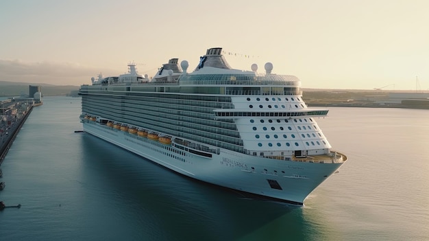 Prepare to be amazed as a colossal cruise ship elegantly docks at the port symbolizing the beginning of a remarkable voyage Generated by AI