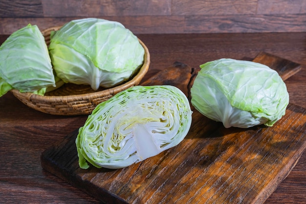 Prepare the cabbage to cook on the kitchen table.