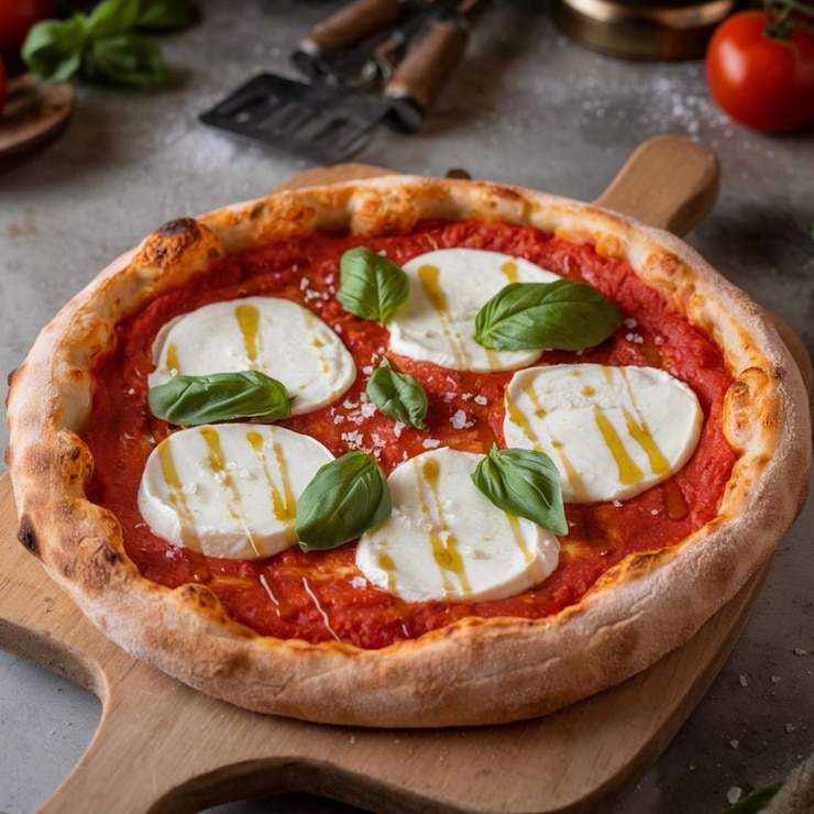 Photo prepared dish margherita pizza
